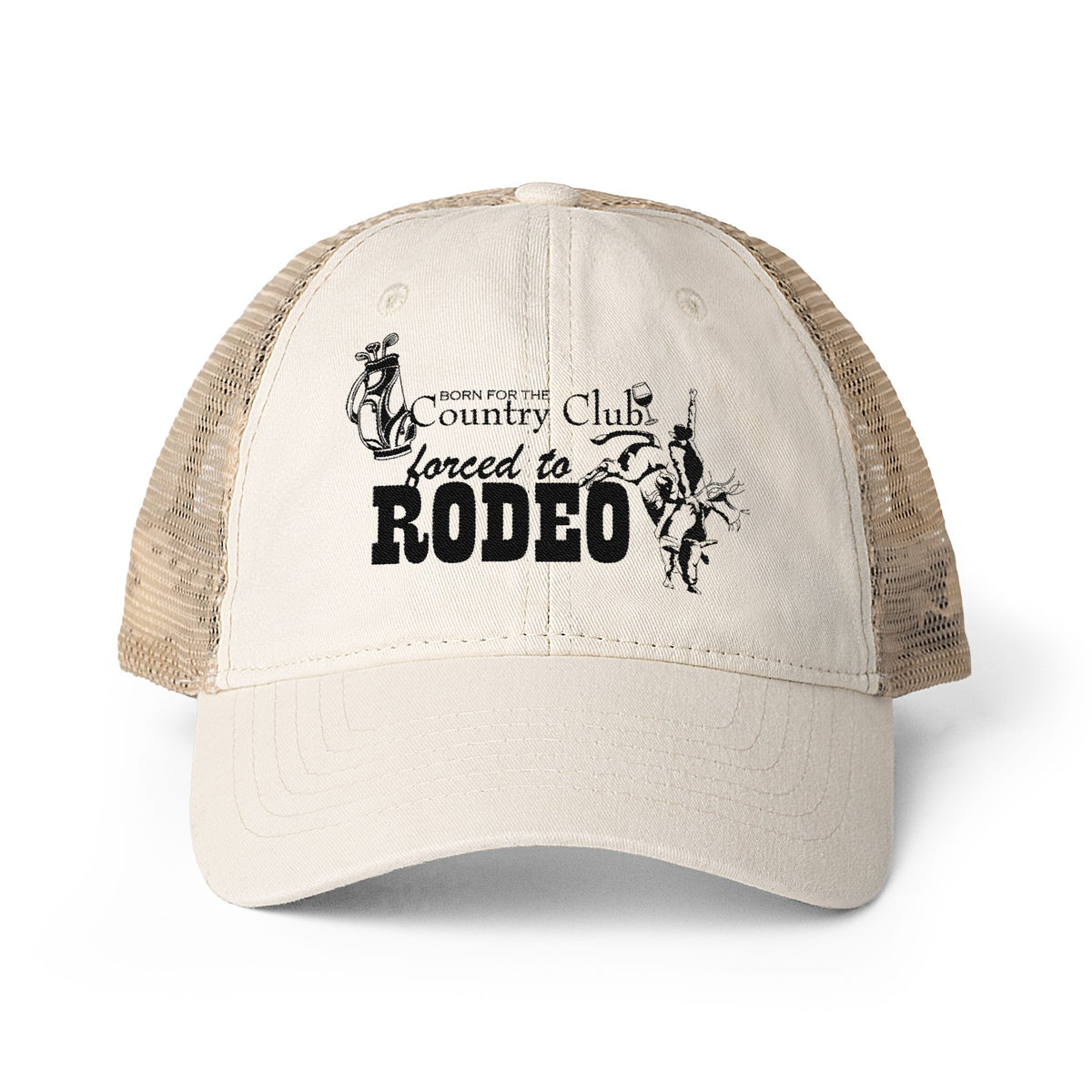 Born for the Country Club forced to Rodeo Women's Washed Mesh-Back Cap