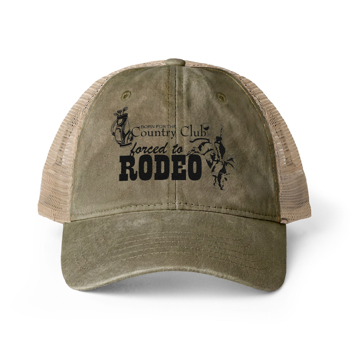 Born for the Country Club forced to Rodeo Women's Washed Mesh-Back Cap